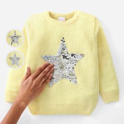 Babyhug Knit Full Sleeves Pullover Sweater with Sequinned Star Design - Yellow-image-19
