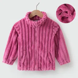 Kookie Kids Full Sleeves High Neck Winter Fur Jacket With Solid Colour - Pink-picture-46