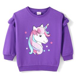 Babyhug Knit Full Drop Shoulder Sleeves Sweatshirt with Unicorn Graphics - Purple-image-53