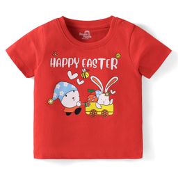 Doodle Poodle 100% Cotton Half Sleeves T-Shirt with Easter Bunny Print - Red-picture-33