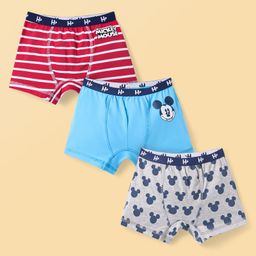 HoneyHap Disney Cotton Lycra Knit Trunks with Mickey Mouse Graphics Pack of 3 - Red Light Blue & Grey-image-22