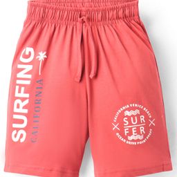 CUCU FUN Sinker Knit Above Knee Length Shorts with Beach Theme Print - Red-image-14