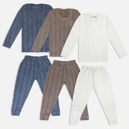 Trampoline Pack Of 3 Full Sleeves Striped Thermal Sets - Brown Blue & White-image-12