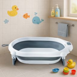 Babyhug Foldable Baby Bath Tub with Drain Plug - Grey-20
