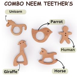 OPA Toys Natural Wooden Neem Teethers Set (Pack of 5) -Unicorn, Parrot, Human, Giraffe & Horse )-27
