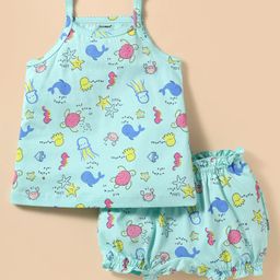 CUCUMBER Sinker Knit Sleeveless Innerwear Set With Animal Print - Aqua-picture-3