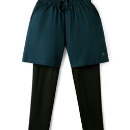 Pine Active Woven Solid Color Athletic Shorts with Full Length Tights - Teal Blue-image-38