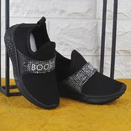 Jazzy Juniors Boost Text Designed Slip On Sneakers - Black-picture-11