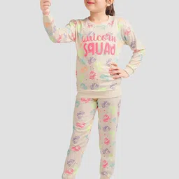 PLUM TREE Girls Unicorn Printed Round Neck Long Sleeves Pure Cotton T-shirt & Joggers-image-89