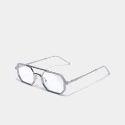 SUNGLASSIC Unisex Commando V1 Rectangle Silver Clear Sunglasses V1-Commando-Silver-Clear-26
