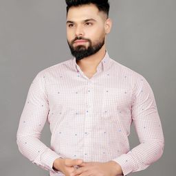 BUSCOTT Checked Spread Collar Cotton Shirt-image-100