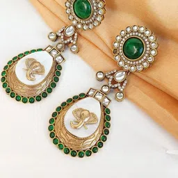 FindHerFavorite Copper-Plated Artificial Stones Studded Contemporary Drop Earrings-image-26