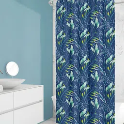 ArtzFolio Blue & Green Floral Printed Waterproof Shower Curtain-47