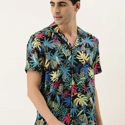 Hancock Men Black & Blue Regular Fit Printed Casual Shirt-picture-56