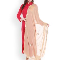 Dupatta Bazaar Beige & Gold-Toned Gotta-Patti Embroidered Chiffon Dupatta-18