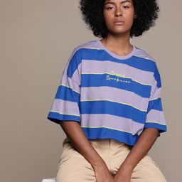 The Roadster Lifestyle Co. Women Striped Oversized Crop T-shirt-picture-13