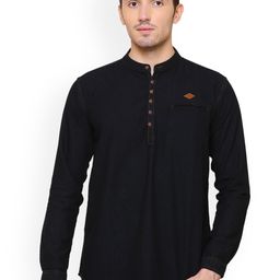 Kuons Avenue Men Black Solid Denim Straight Kurta-52