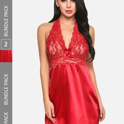 FIMS Pack Of 2 Halter Neck Net Baby Doll-picture-56