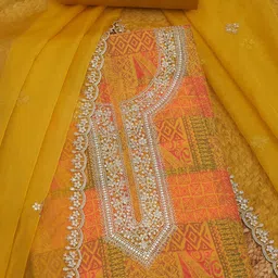 Soch Ethnic Motifs Printed Organza Unstitched Dress Material-10