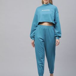 Laabha Women Blue Solid Athleisure Tracksuit with Applique Detail-picture-14