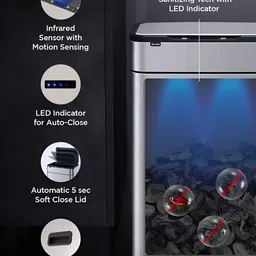 UMAI Black Stainless Steel Sensor Open Dustbin With Lid image 3