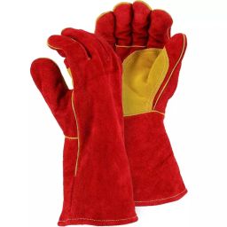 Hand Safety Full Fingered Leather Red Welders Glove Red & Yellow, HS-113-image-32