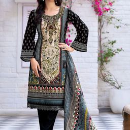 MOJILAA Women Floral Printed Regular Mirror Work Kurta with Trousers & With Dupatta-15