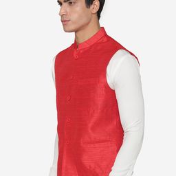 MANQ Men Red Solid Nehru Jacket image 2