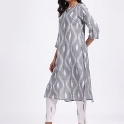 Anouk Ikat Print Regular Pure Cotton Kurta with Trousers & Dupatta image 4