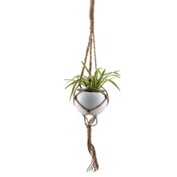 Homesake Set Of 2 White & Brown Macrame Hanging Planters With Metal Pots image 5