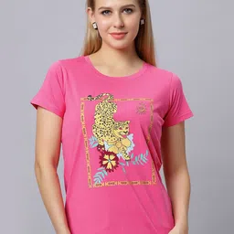 Autumn Hues Women Animal Graphic Printed Cotton T-shirt-image-56