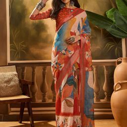 Sangria Digital Printed Banarasi Saree With Blouse Piece-92