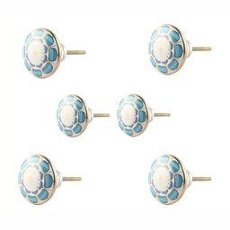 Indianshelf 6-Pcs White & Blue  Printed Ceramic Knobs-31