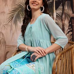 Sangria Floral Printed Layered Kurta With Trousers-13