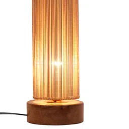 Devansh Beige Self Design Traditional Column Table Lamp with Shade image 3