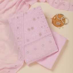 Koskii Floral Embroidered Thread Work Unstitched Dress Material-image-60