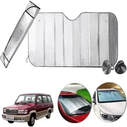 Auto Pearl F189 Dashboard Sun Shade Cover with Suction Cup for Toyota Qualis (Silver)-37