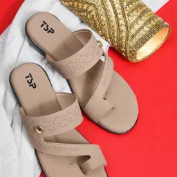THE STHAPAK BLESS YOUR FEET Women Taupe Solid Synthetic One Toe Flats-picture-18