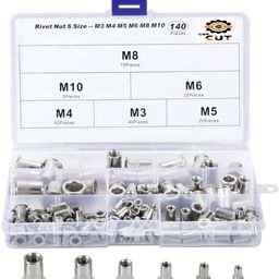 GSK Cut® 140 Pcs Zinc Plated M3 M4 M5 M6 M8 M10 Flat Head Metric Threaded Rivetnut Insert Nut insert Rivet Nut Kit image 1