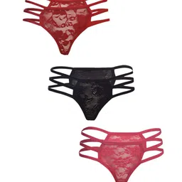 Fleurt Pack Of 3 Assorted Lace G-String Briefs - HOBFPT3-OS-37-image-81