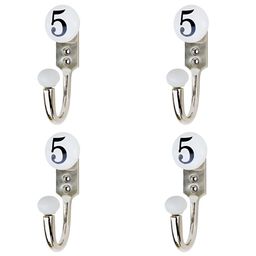 IndianShelf White & Black 4 Pcs Number Printed Printed Ceramic Wall Hooks-22