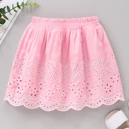 Babyhug Cotton Skirt With Lining & Schiffli Design Solid - Pink-picture-11