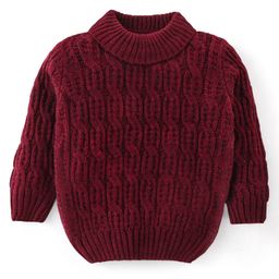 Babyhug 100% Acrylic Knit Full Sleeves Sweater Cable Knit Design - Maroon-image-20