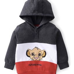Babyhug Cotton Knit Full Sleeves Cut & Sew with Lion King Graphics Hooded Sweatshirt - White & Grey Melange-image-87