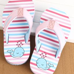 Cute Walk by Babyhug Slip On Flip Flops Stripes & Whale Print- Pink-image-79