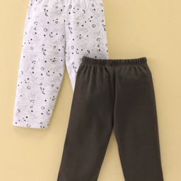 Ben Benny Interlock Knit Full Length Lounge Pants With Space Theme Print Pack Of 2 - White & Brown-picture-1