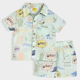 Mi Arcus Cotton Peanuts Featuring Half Sleeves Snoopy Printed Shirt With Coordinating Shorts - Green-image-80