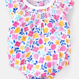 Babyhug 100% Cotton Knit Cap Sleeves Onesie with Floral Print - White-image-38