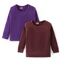Babyhug Full Sleeves Solid Colour Thermal Vests Pack of 2 - Purple & Brown-picture-14