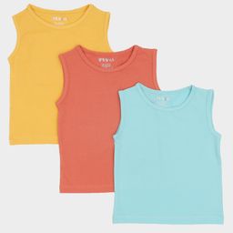 Mi Arcus Cotton Spandex Pack Of 3 Sleeveless Solid Vests - Multi Colour-image-22